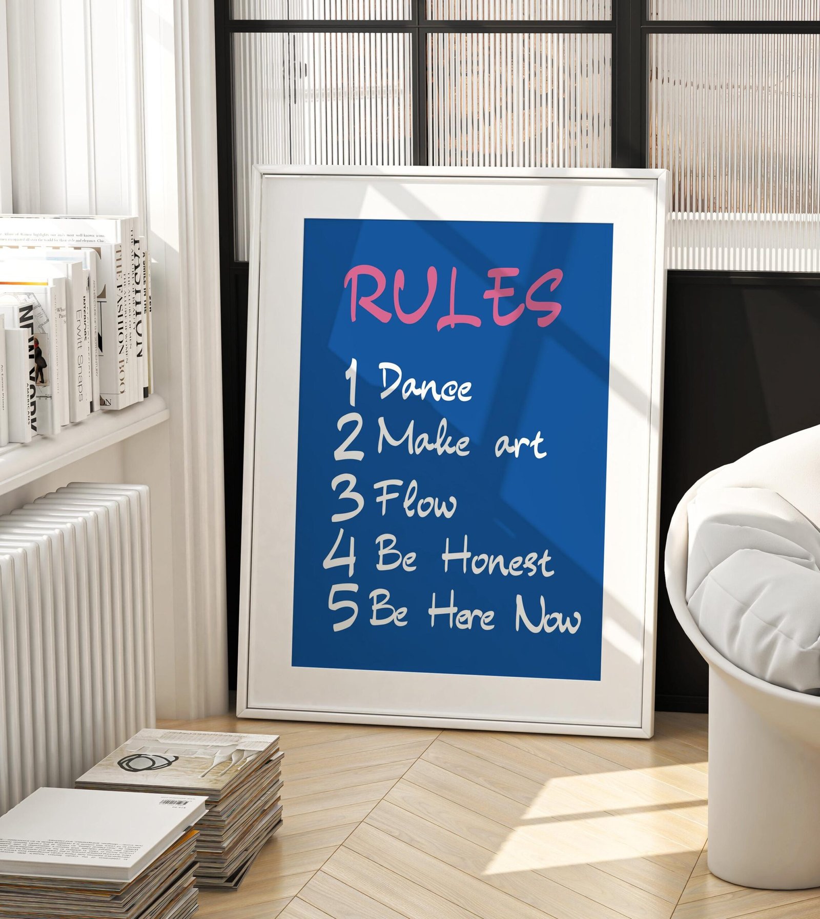 Rules to Live By Wall Art – Motivational Dorm Decor, Art School Poster, Quote Print Students Creative Spaces, Bedroom Dorm Room Aesthetic