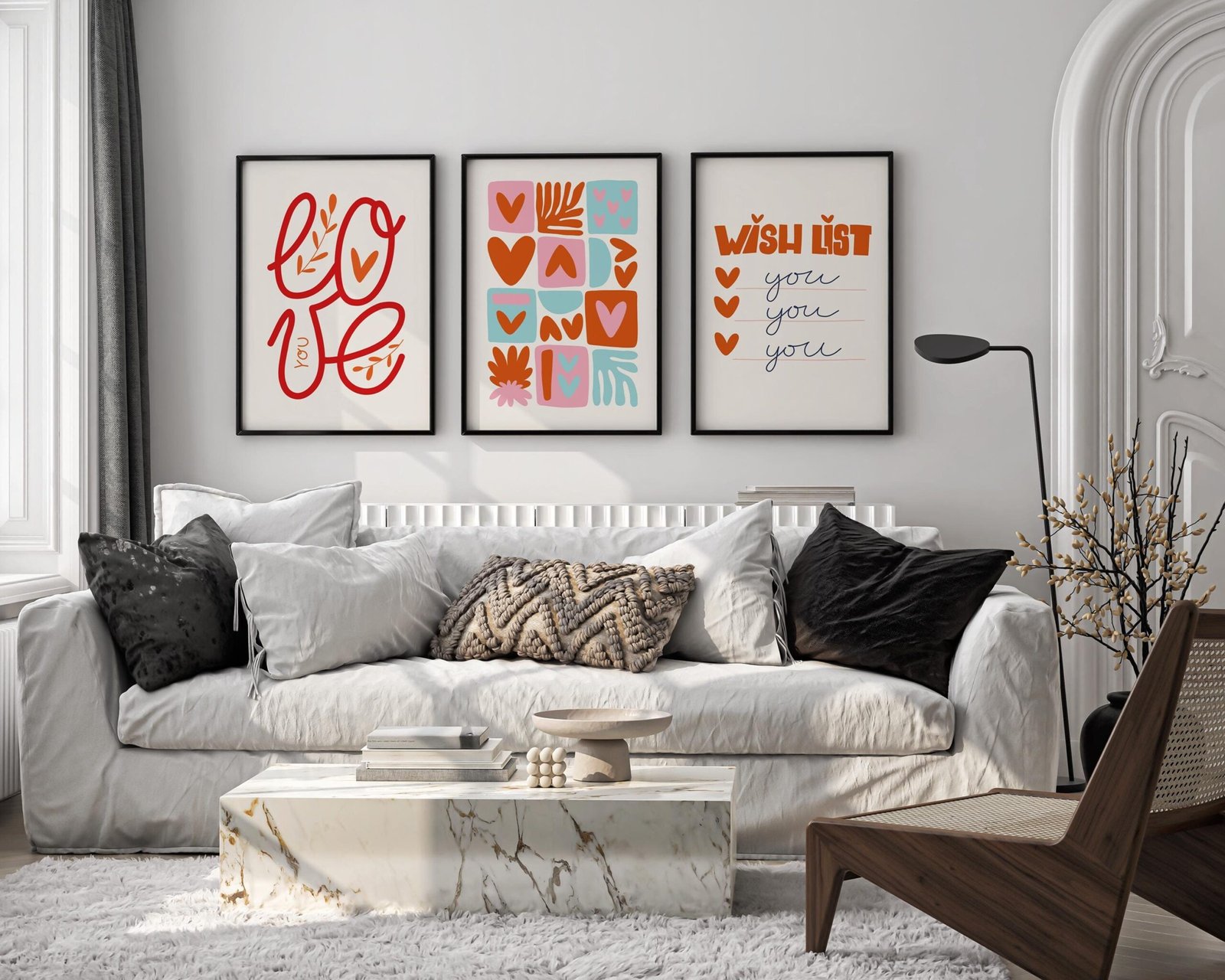 Love and Wish List Wall Art Set | Valentine’s Day Decor | Bold Heart Prints | Colorful Room Decor | Printable Wall Art Set of 3 Love Prints