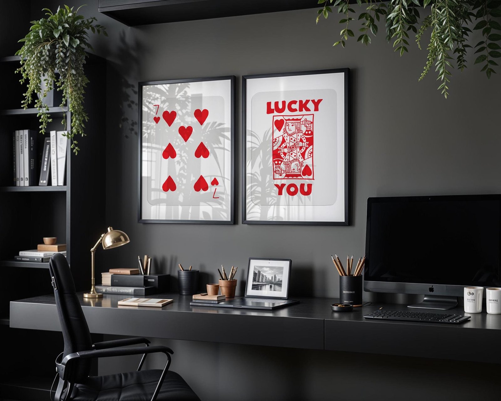 King Lucky You, Playing Cards Wall Art for Men, Prints for Him, Lucky You King of Hearts and 7 of Hearts, Dorm Room Decor, Digital Download