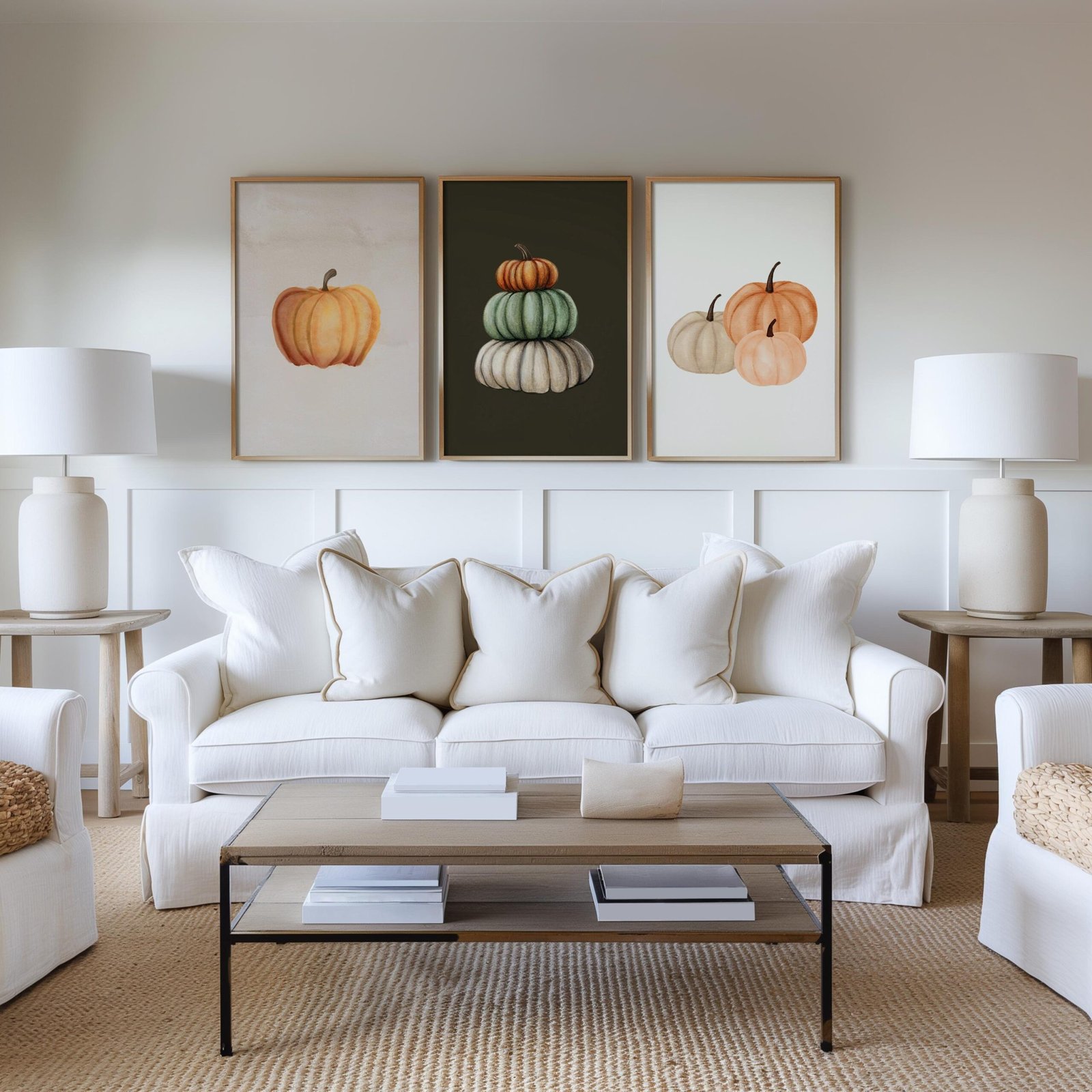 Autumn Pumpkin Art Print Set of 3| Cozy Fall & Halloween Wall Art | Minimalist Pumpkin Decor | Printable Fall Wall Art | Neutral Aesthetic