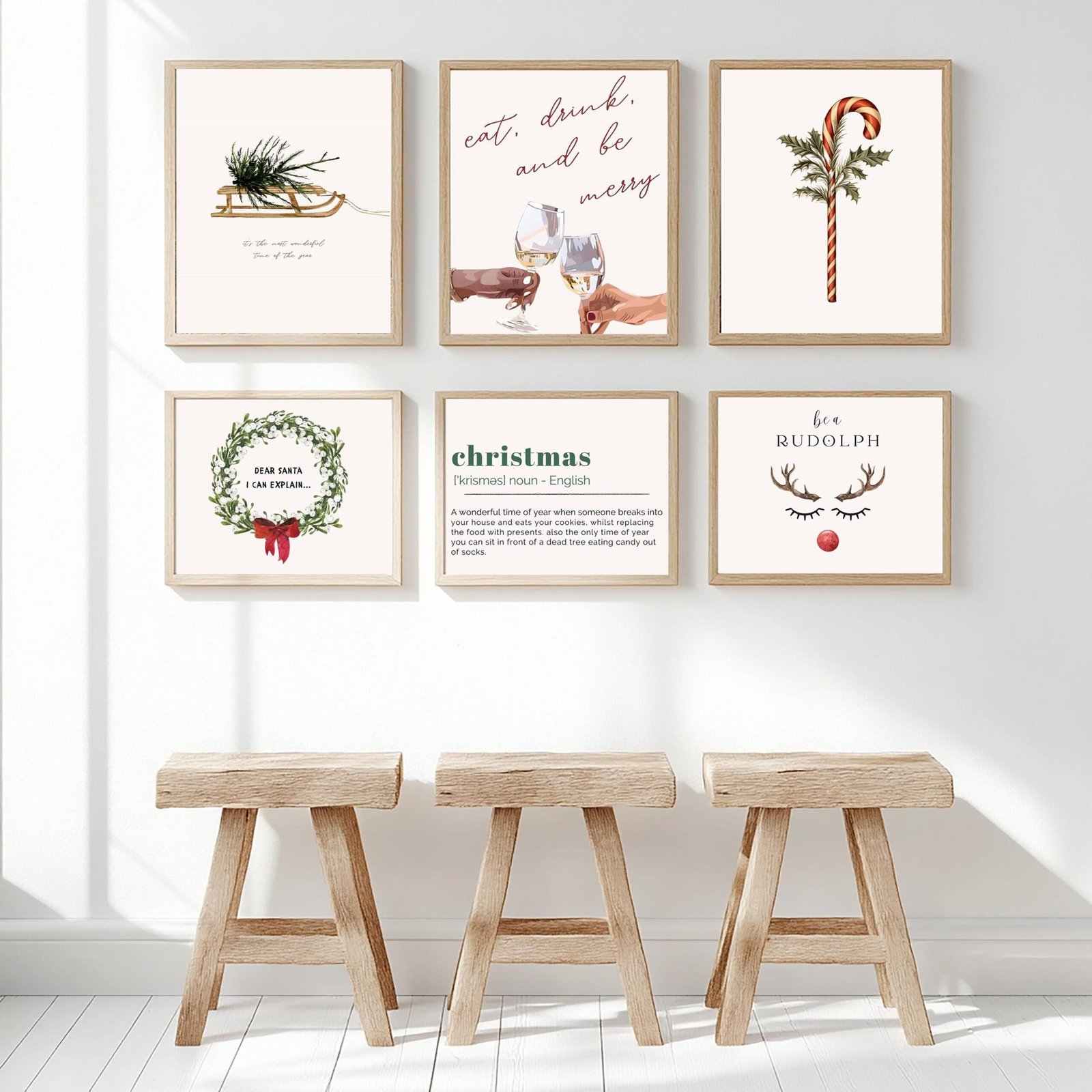 Set of 6 Christmas Wall Art Prints | Holiday Printable Decor | Christmas Quote Wall Art | Festive Digital Download | Christmas Gallery Wall