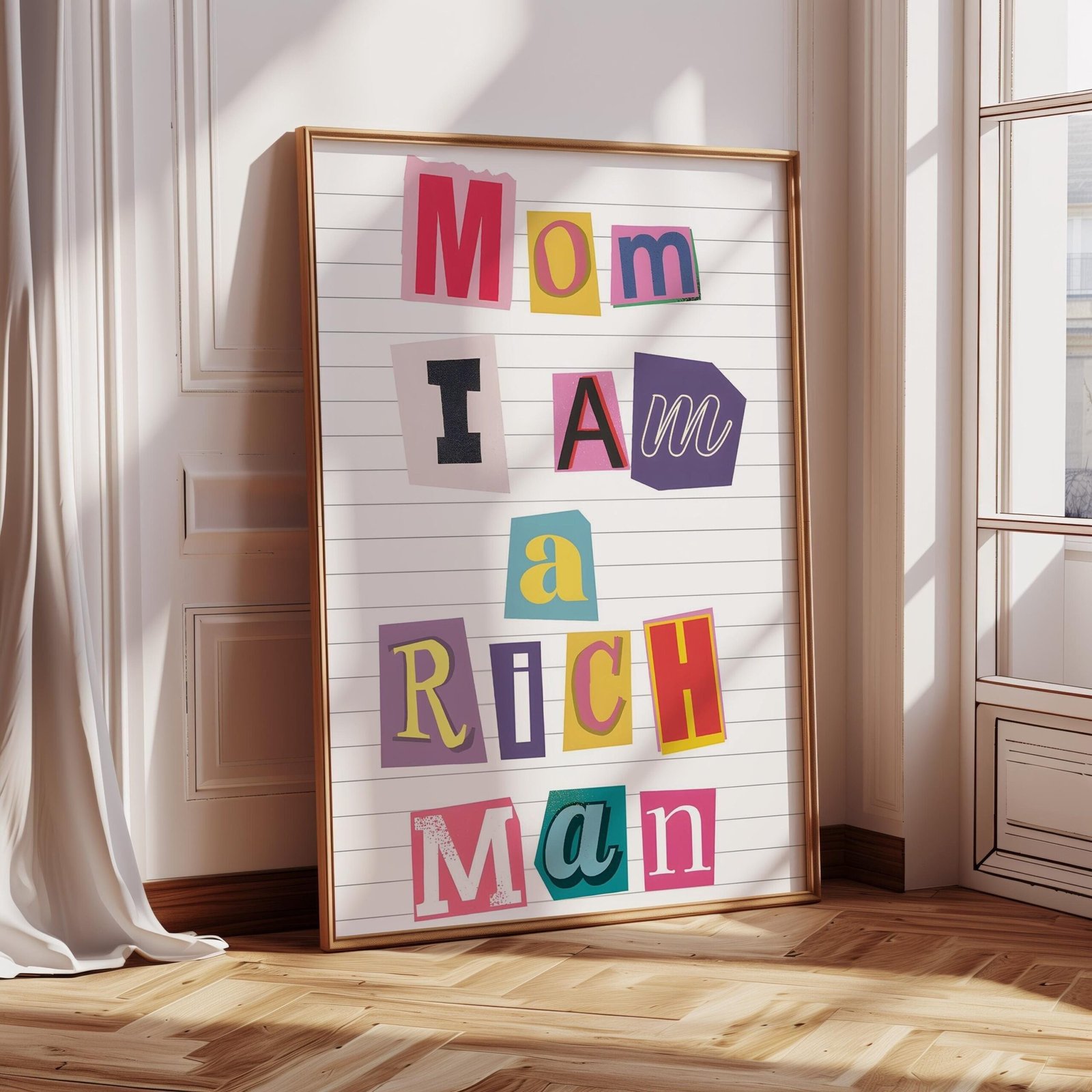 Mom, I Am A Rich Man Print • Cher Quote Poster • Feminist Wall Art • Trendy Aesthetic Decor • Patriarchy Quote •Colorful Typography Wall Art