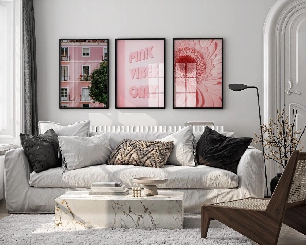 Trendy Pink Vibes Wall Art Set of 3, Preppy poster, College Apartment Decor, Italy Architecture Print, coquette room decor, Girly Wall Art