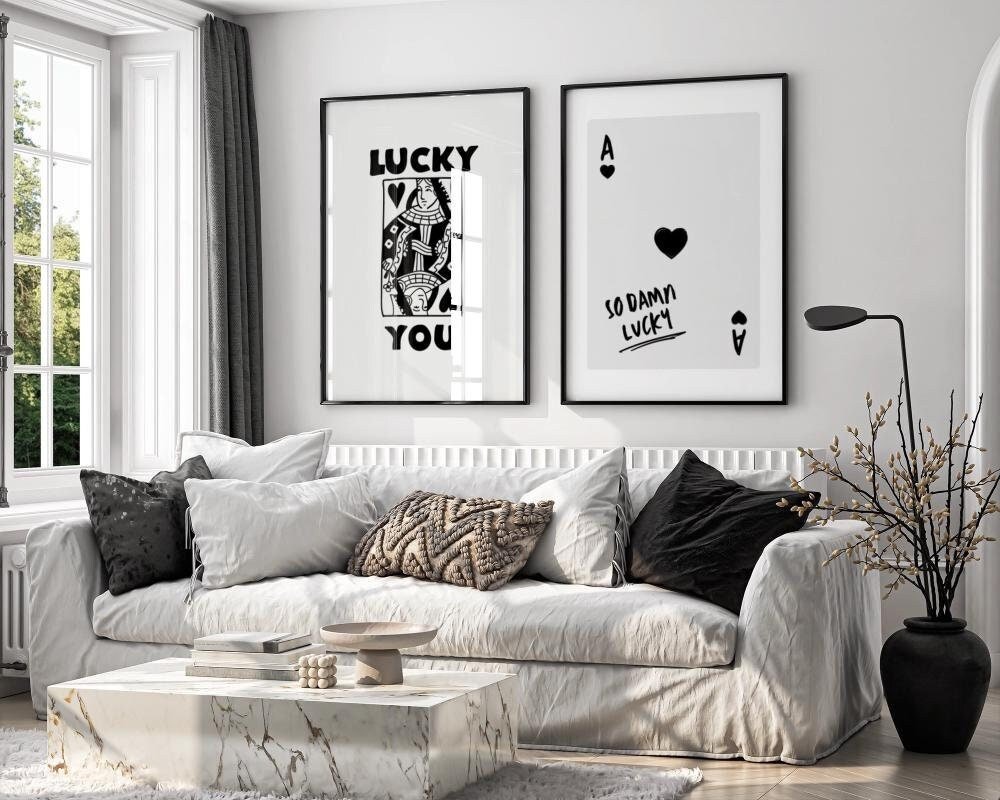 Trendy Retro Wall Art Set Of 2, Retro Trendy Aesthetic Print, Black Ace Card Poster, Lucky You Poster, Trendy Wall Art, Funny Art, Digital