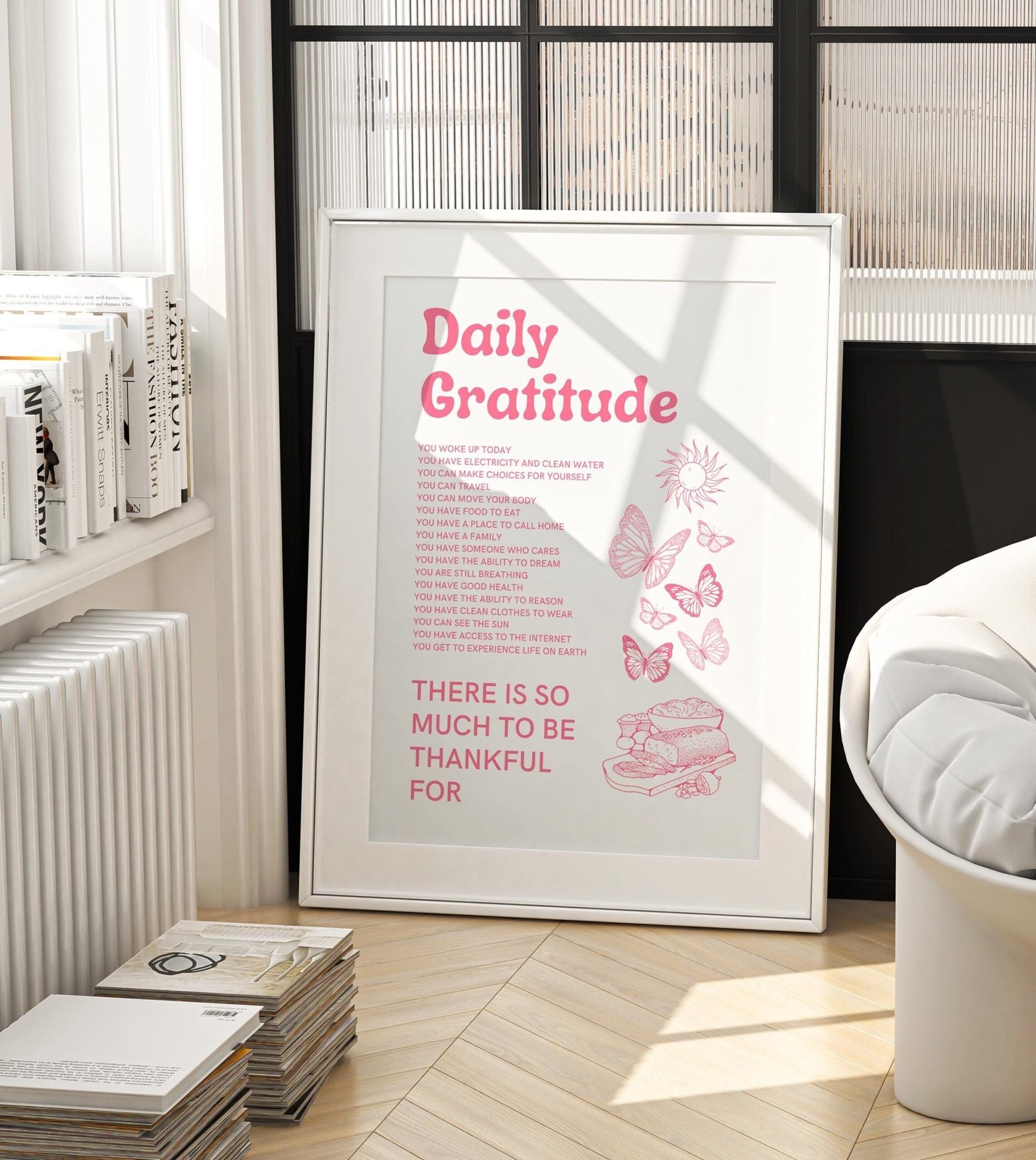 Gratitude Pink Retro Poster, Retro Quote Print, Dorm Room Decor, Wall Decor, Large Printable Art, Grateful Print, Daily Gratitude Print