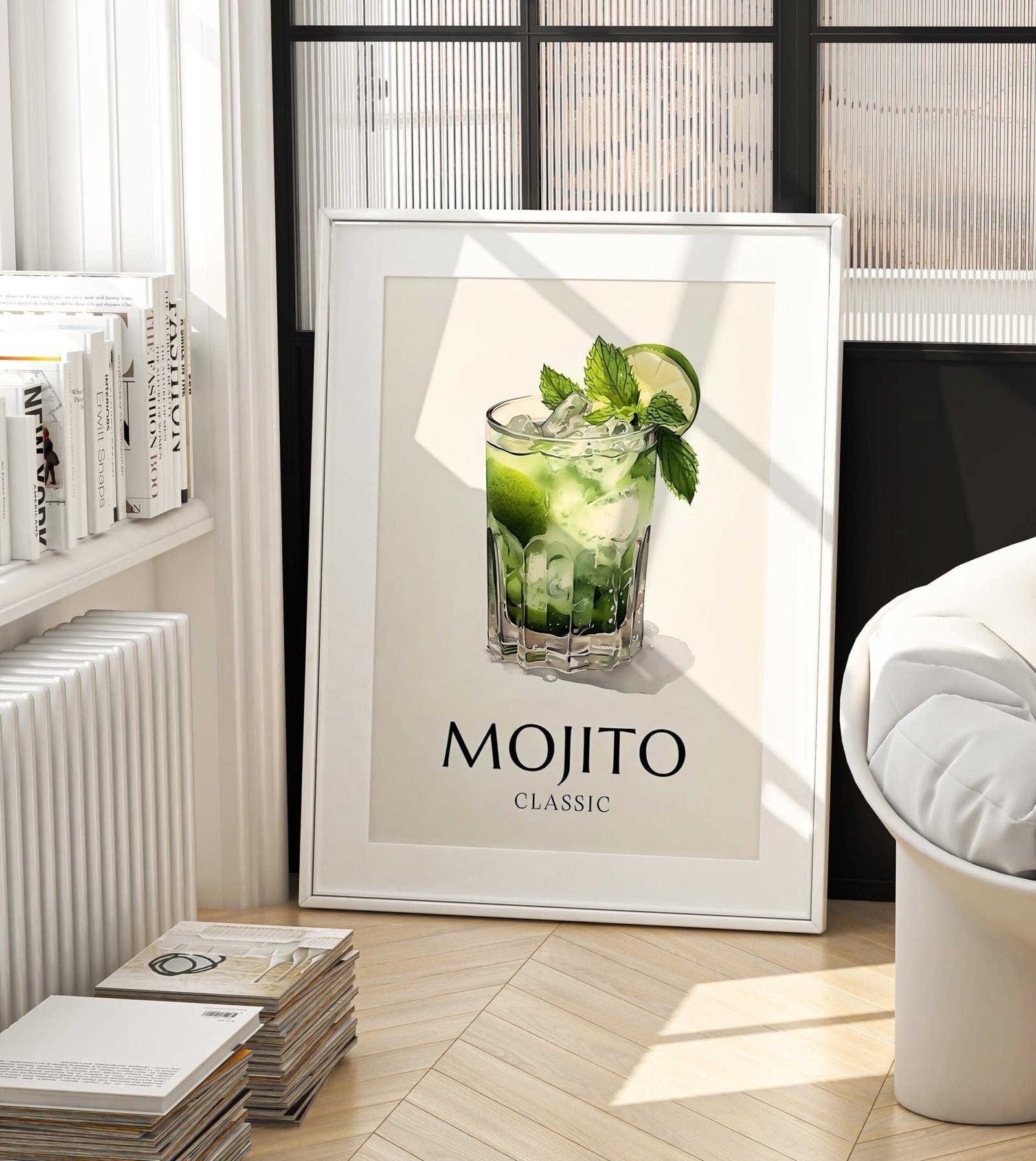 Mojito Cocktail Print, Retro Bar Cart Wall Art, Vintage Cocktail Collage Poster, Digital Print, Apartment Aesthetic, Gallery Wall Print