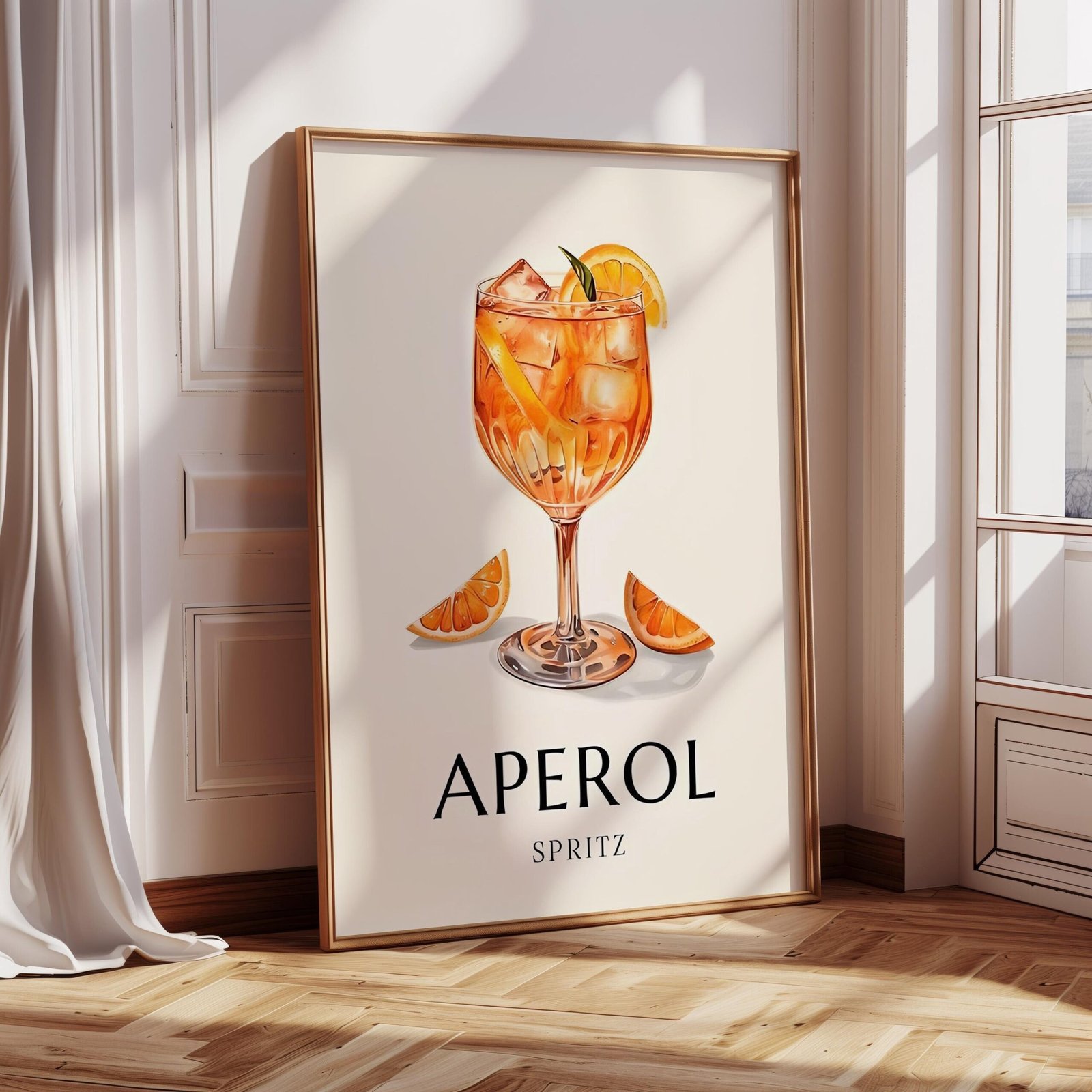 Aperol Spritz Cocktail Print | Orange Minimalist Retro Digital Art | Bar Decor | Digital Download PRINTABLE Wall Art